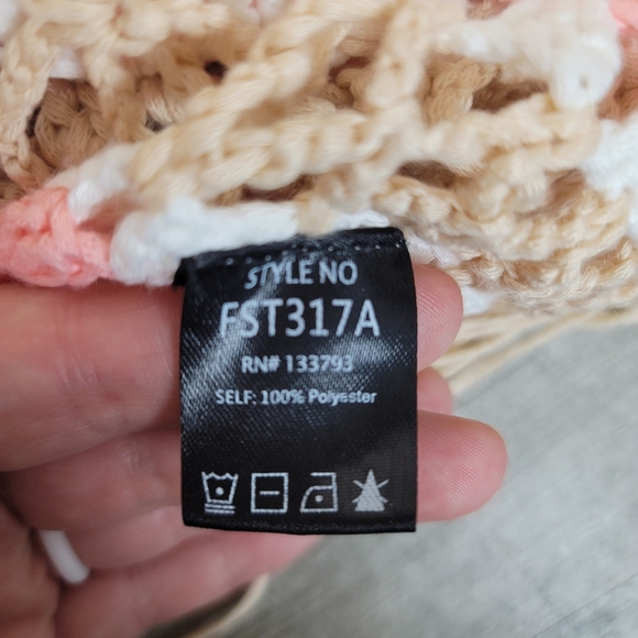 POL Kauai Crochet Long Tie Cardigan In Blush Beige Size Medium Granny Squares - Picture 3 of 14